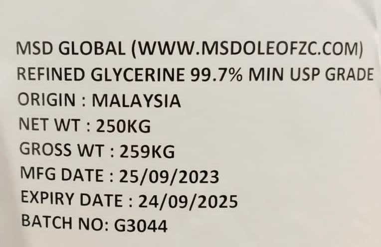 MSD Global | REFINED GLYCERINE 99.7 USP GRADE